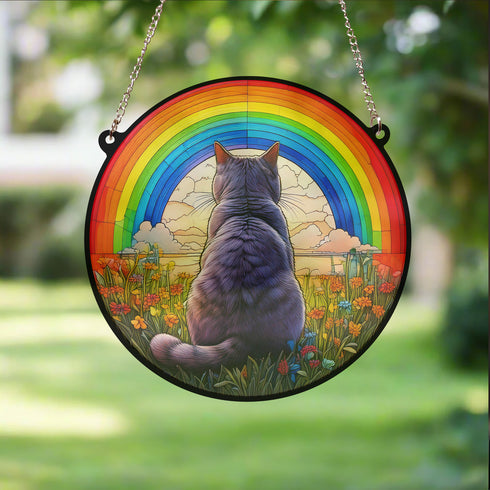 British Shorthair Cat Rainbow Bridge Stained Glass Effect Suncatcher
